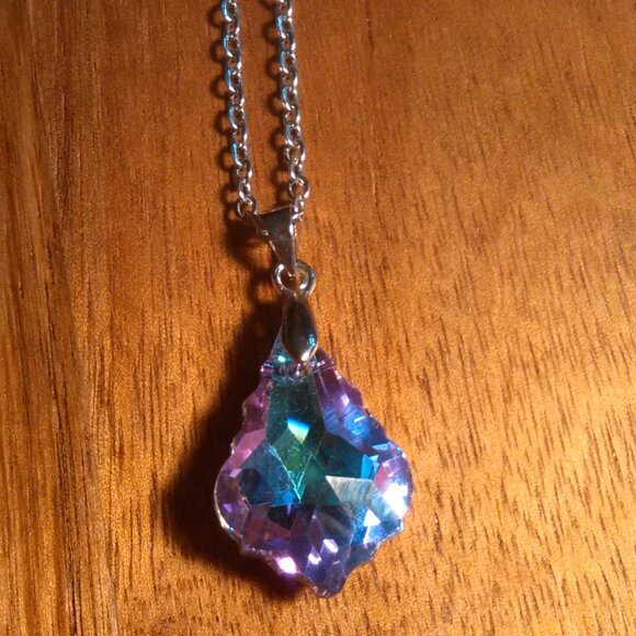 Mystic Color Crystal Baroque Brass Pendant Stainless Steel Necklace - Picture 9 of 16